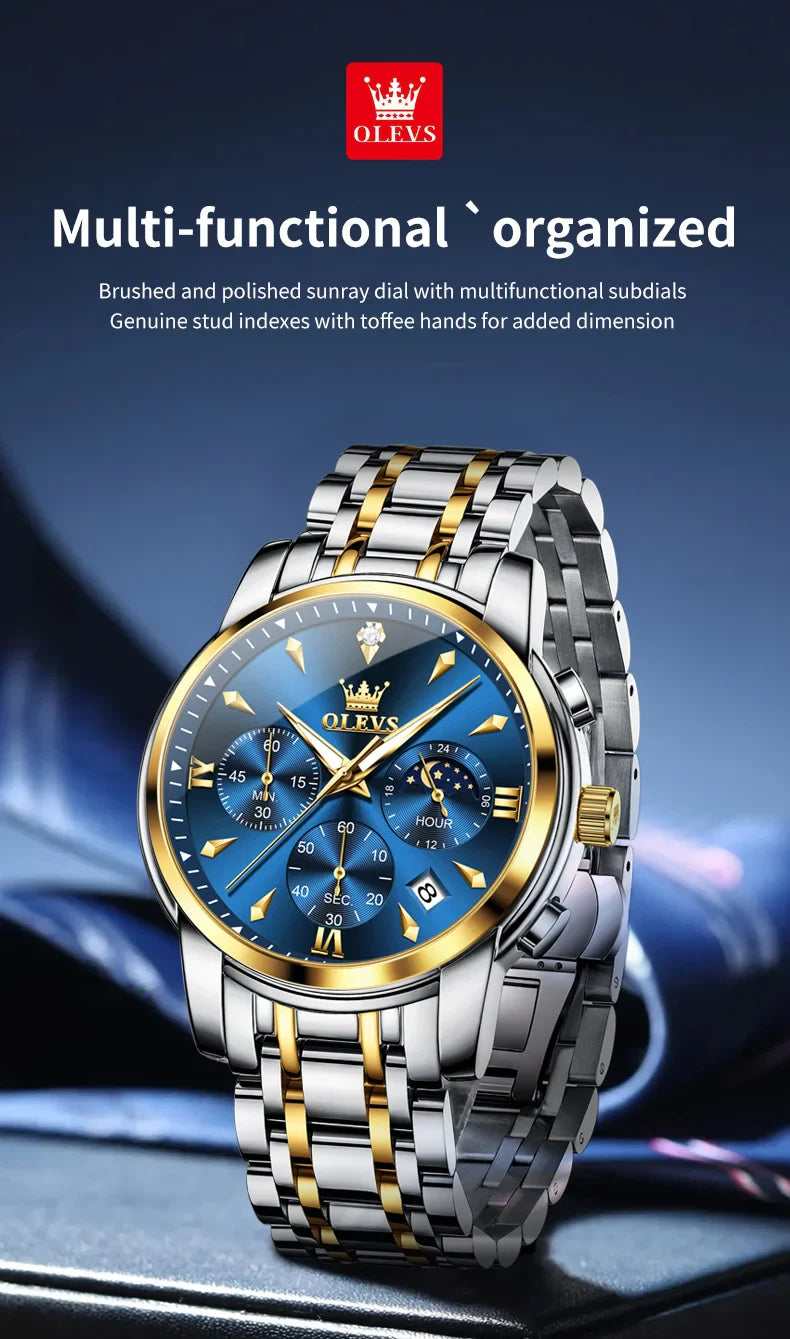 OLEVS 3639 Top Marke Original Luxus Neue Quarzuhr Edelstahl Uhr Für Männer Wasserdicht Leucht Mond Phase Herren Uhr