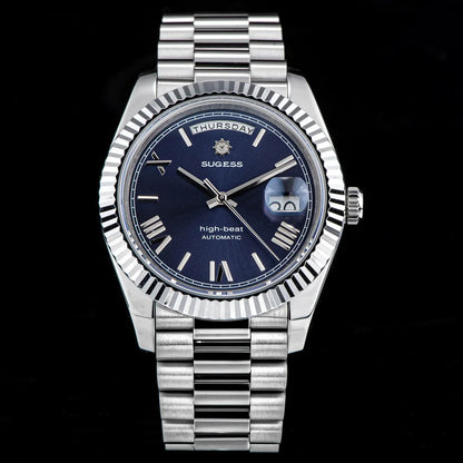 2023 neue Sugess Uhr von Männern 40mm Tag Datum automatische Dandong Sl3034 Uhrwerk Retro mechanische Armbanduhr Saphirglas golden