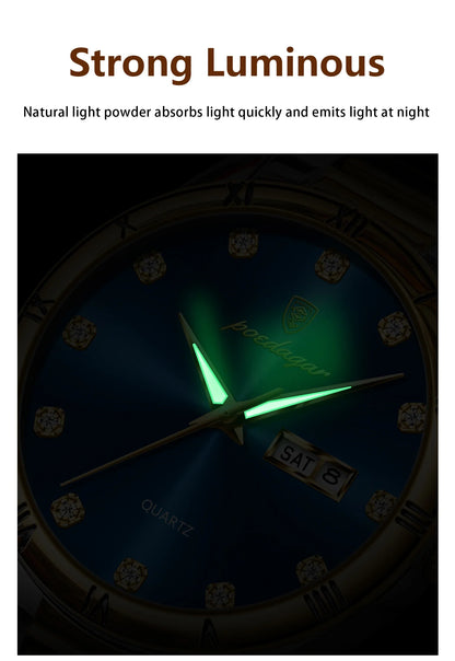 POEDAGAR Top Luxus Uhr Für Mann Datum Woche Wasserdicht Leucht Mann Armbanduhr Quarz Edelstahl herren Uhren Sport Reloj