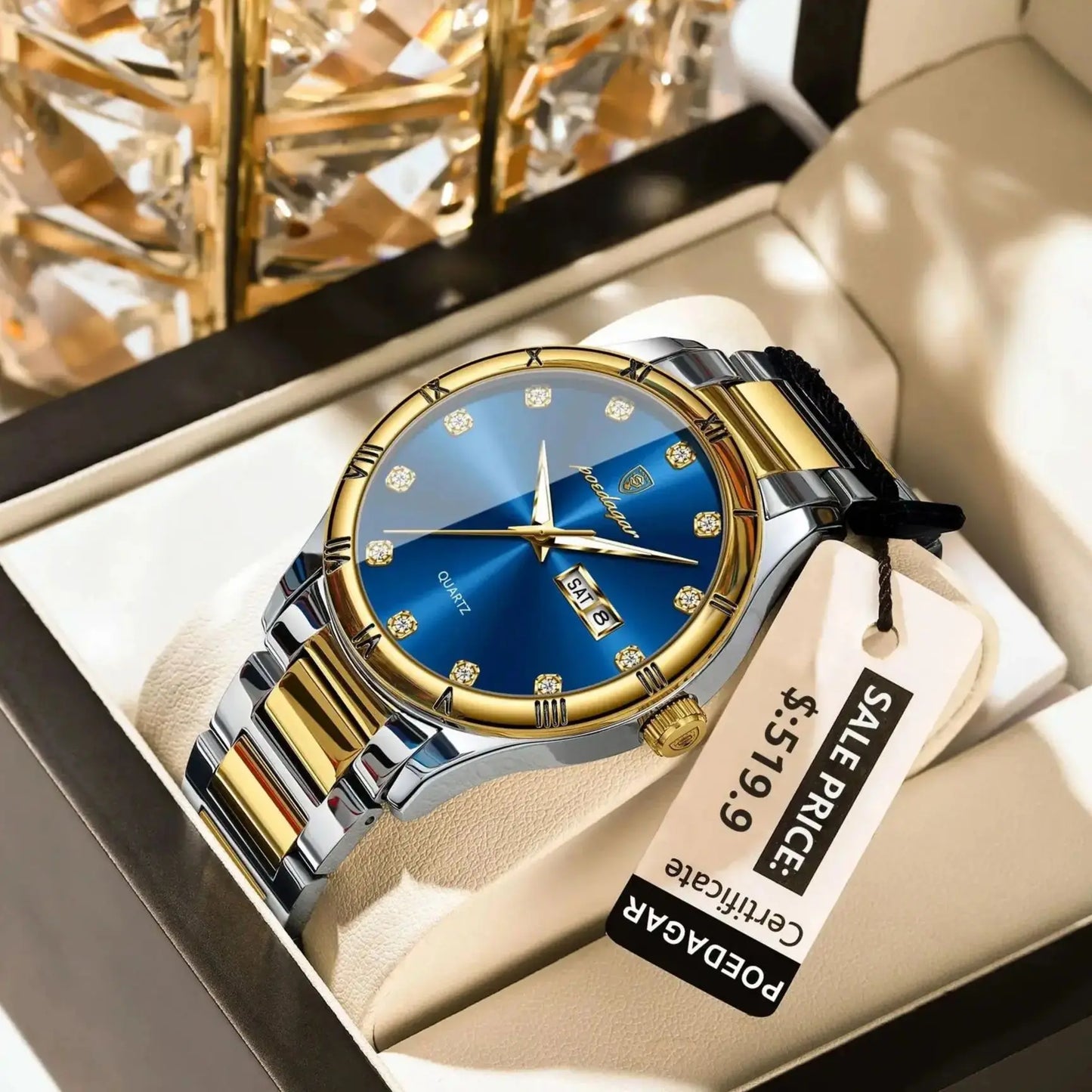 POEDAGAR Top Luxus Uhr Für Mann Datum Woche Wasserdicht Leucht Mann Armbanduhr Quarz Edelstahl herren Uhren Sport Reloj