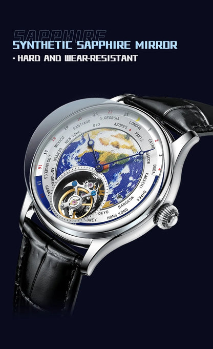 AESOP Diamond Luxury Flying Tourbillon Movement Watch For Men Earth Enamel Dial  Sapphire Skeleton Mechanical Watches Business A