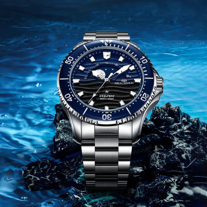 Seagull 43.5mm Diving Watch 300M Waterproof Automatic Mechanical Wristwatch Moon Phase Luminescent Men Watches 1215 New 2025
