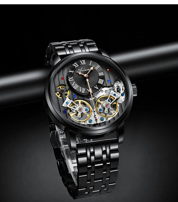 AILANG Top Marke Luxus Uhr Männer Automatische Leucht Schwarz Uhr Männer Doppel Tourbillon Wasserdichte Mechanische Uhr Relogio