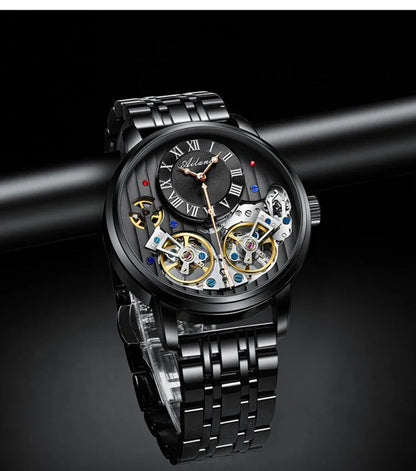 AILANG Top Marke Luxus Uhr Männer Automatische Leucht Schwarz Uhr Männer Doppel Tourbillon Wasserdichte Mechanische Uhr Relogio