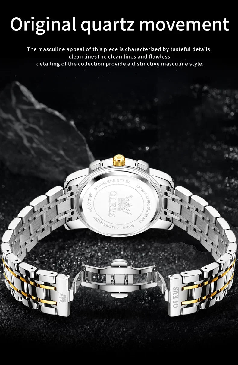 OLEVS 3639 Top Marke Original Luxus Neue Quarzuhr Edelstahl Uhr Für Männer Wasserdicht Leucht Mond Phase Herren Uhr
