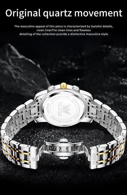 OLEVS 3639 Top Marke Original Luxus Neue Quarzuhr Edelstahl Uhr Für Männer Wasserdicht Leucht Mond Phase Herren Uhr