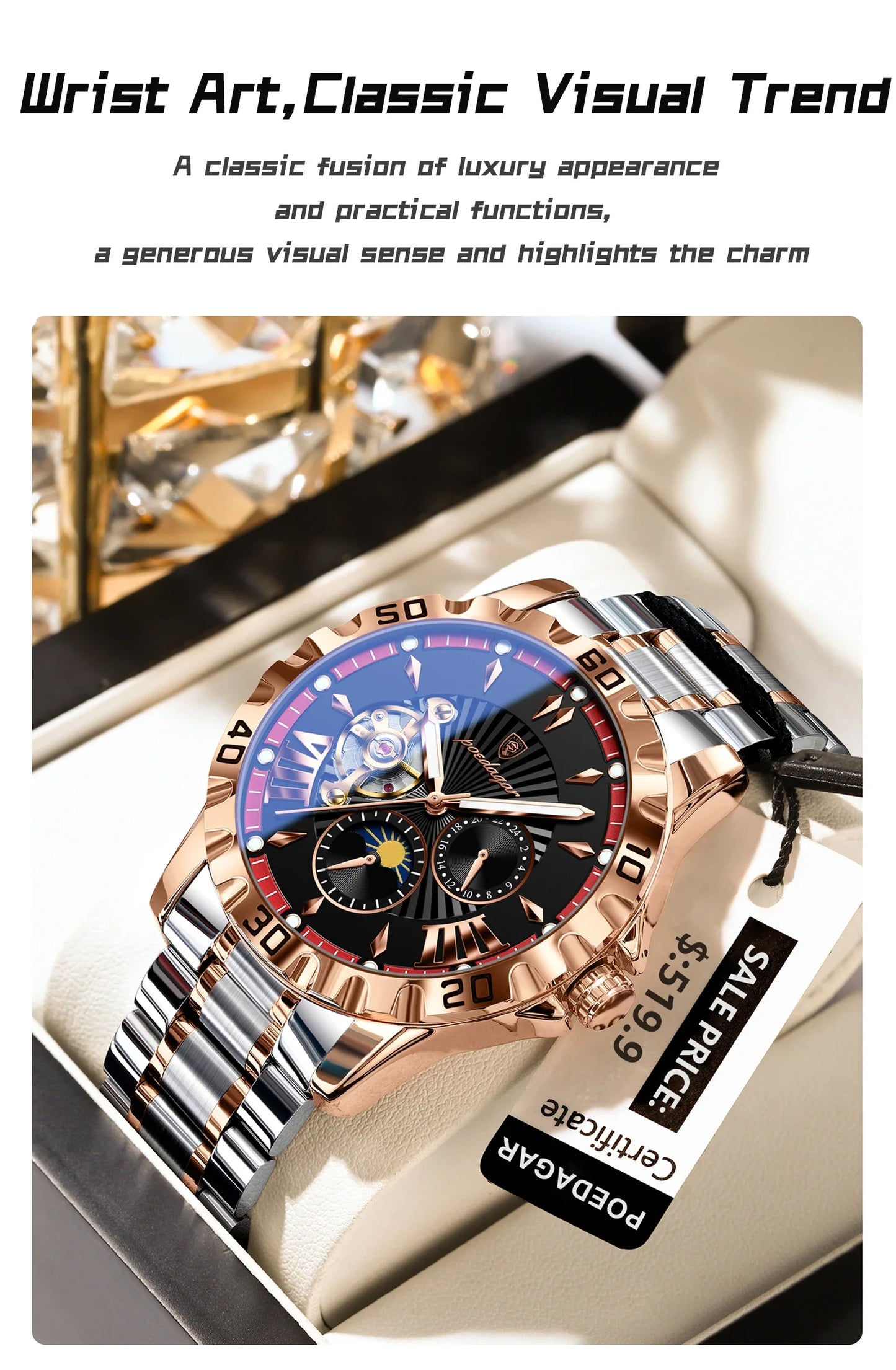 POEDAGAR Luxus Männer Uhr Hohl Tourbillon Automatische Mechanische Mann Uhr Wasserdicht Leucht Edelstahl herren Uhren + Box