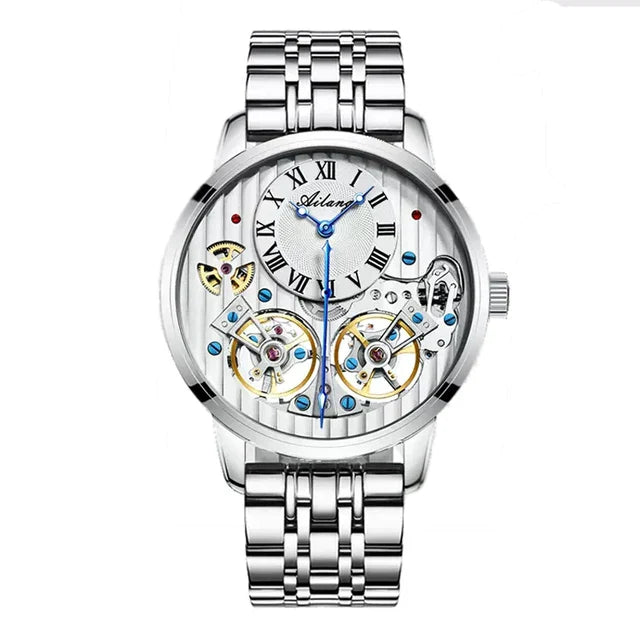 AILANG Top Marke Luxus Uhr Männer Automatische Leucht Schwarz Uhr Männer Doppel Tourbillon Wasserdichte Mechanische Uhr Relogio