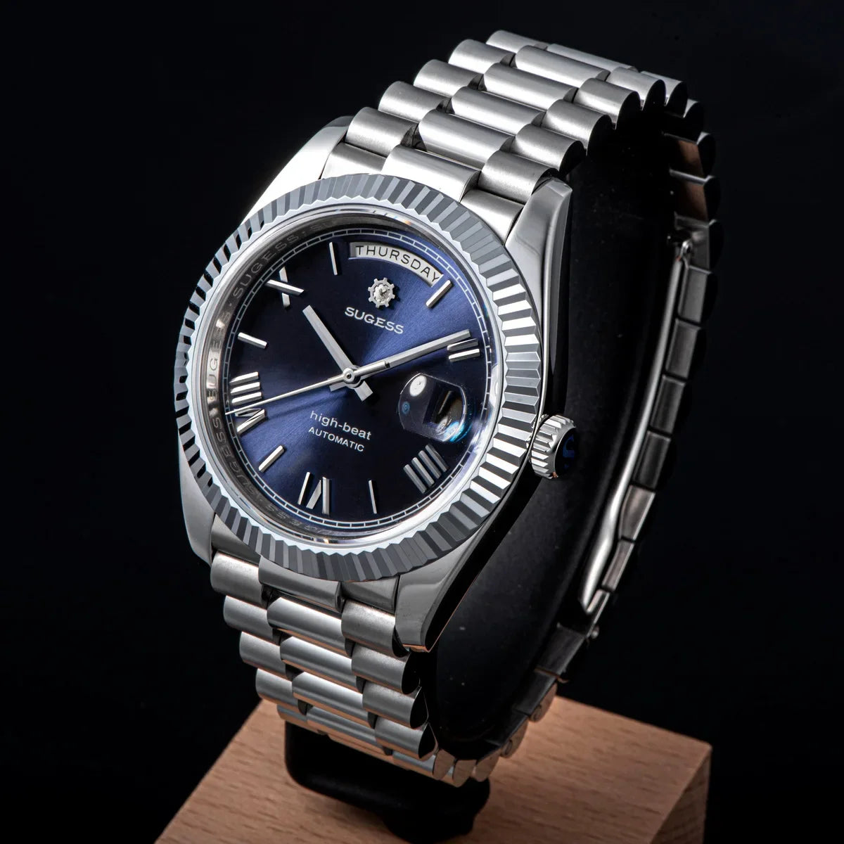 2023 neue Sugess Uhr von Männern 40mm Tag Datum automatische Dandong Sl3034 Uhrwerk Retro mechanische Armbanduhr Saphirglas golden