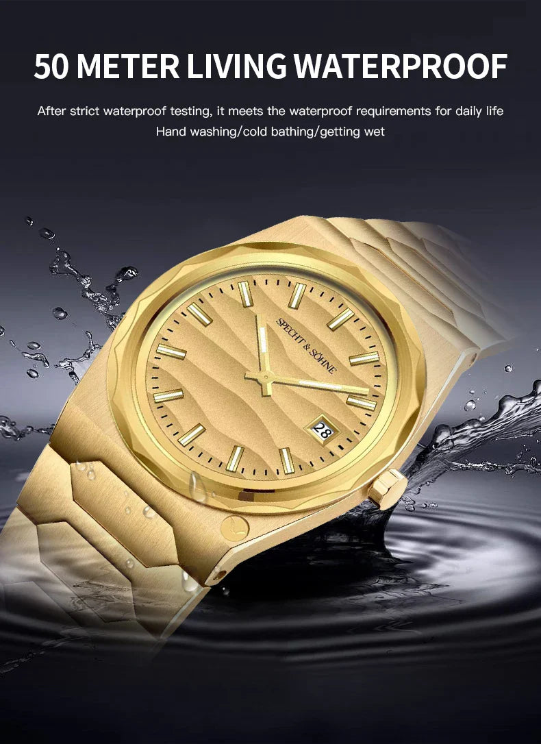 2025 Neuheiten Specht & Söhne 222 Gold Uhren Für Männer Super Slim Stahl Saphir Klassische Quarzuhr Relogio Masculino 37 MM