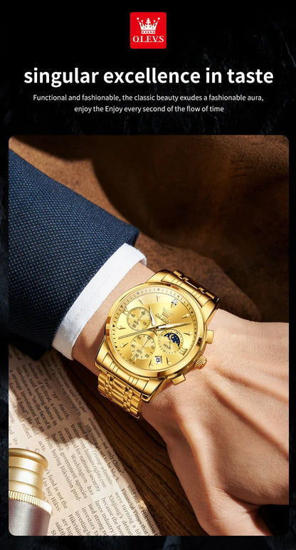 OLEVS 3639 Top Marke Original Luxus Neue Quarzuhr Edelstahl Uhr Für Männer Wasserdicht Leucht Mond Phase Herren Uhr