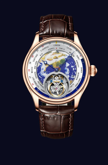 AESOP Diamond Luxury Flying Tourbillon Movement Watch For Men Earth Enamel Dial  Sapphire Skeleton Mechanical Watches Business A