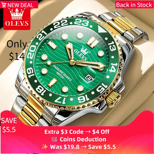 OLEVS 3610 Original Men's Watches, Luxury Waterproof Luminous Men's Wristwatch, Simple Stainless Steel, Business Fashion, Classic Watch