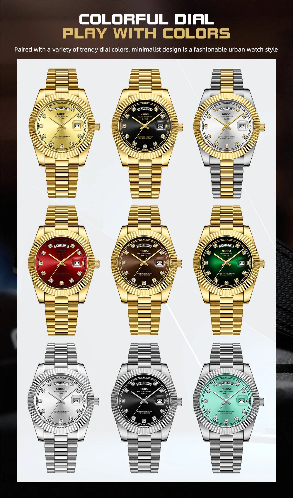 NIBOSI Luxus Gold Quarzuhr Männer Edelstahl Wasserdicht Leucht Datum Woche Mode Diamant Herren Uhren Relogio Masculino