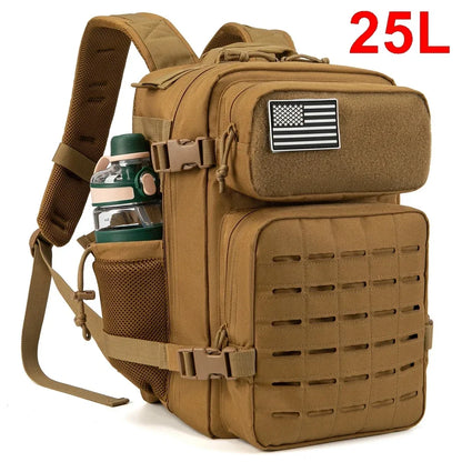 25L Taktischer Rucksack Outdoor-Tasche Fitness-Rucksack MOLLE-Rucksack Damen/Herren Wandern Überlebensrucksack Herren Dual-Getränkehalter