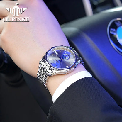 OUPINKE Automatische Herrenuhr, automatisches Datum, Mondphase, Chronograph, hochwertige Luxus-Diamant-Armbanduhr für Herren, NEU 3275