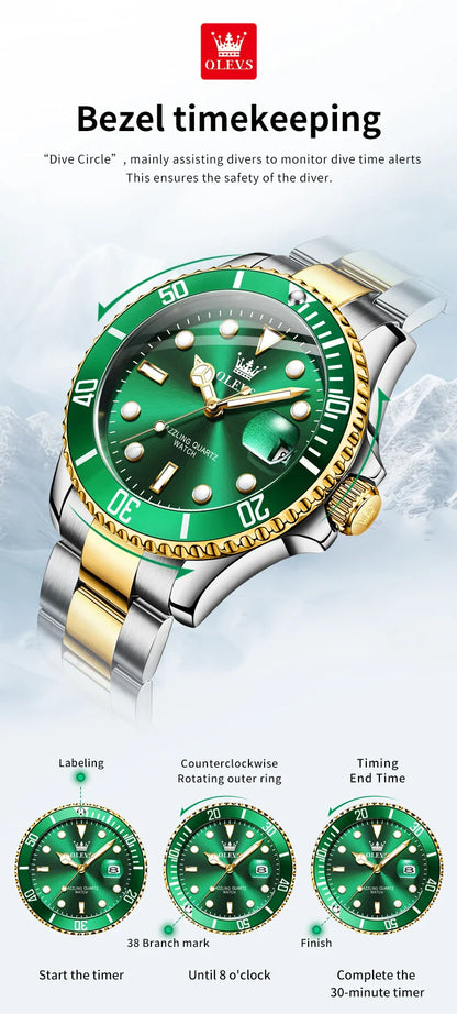 OLEVS 5885 Tauchserie Herrenuhr Luxus Automatik Datum Originaluhr Trendige Edelstahl Wasserdichte Sport Quarzuhr