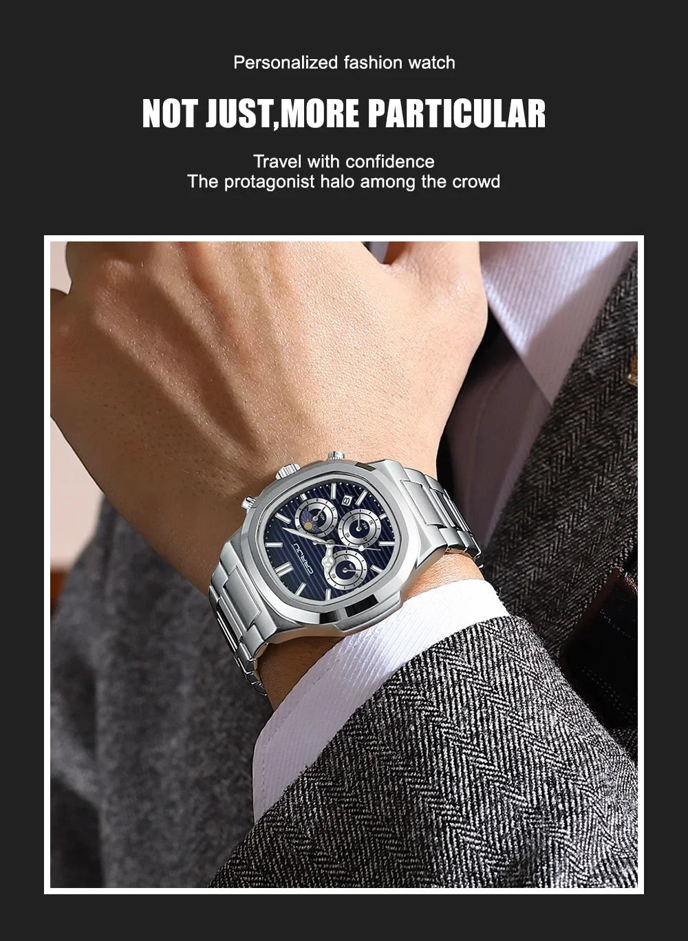 CRRJU Herrenuhr, wasserdicht, leuchtende Armbanduhr, Quarz-Edelstahluhr für Herren, Pilot-Top-Marke, Herrenuhren, Chronograph