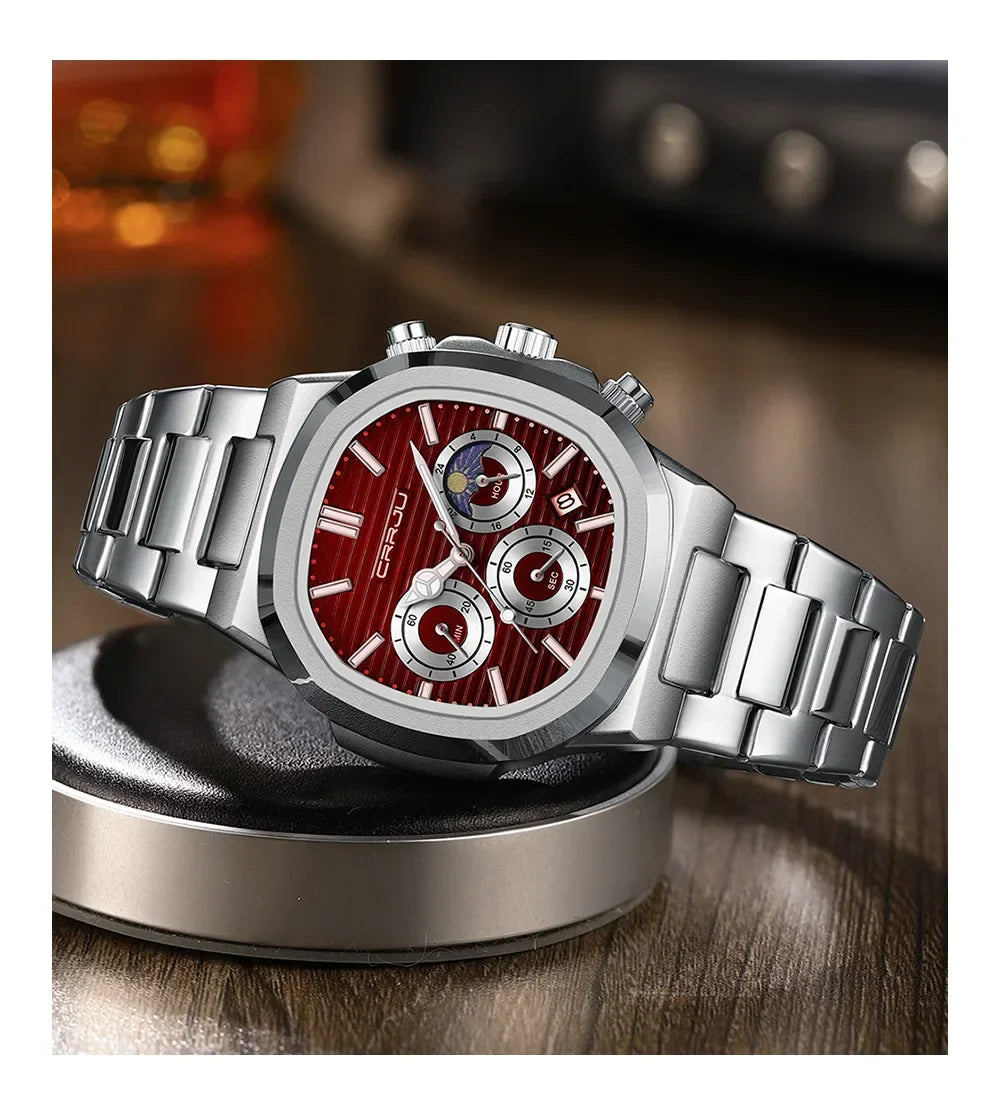 CRRJU Herrenuhr, wasserdicht, leuchtende Armbanduhr, Quarz-Edelstahluhr für Herren, Pilot-Top-Marke, Herrenuhren, Chronograph