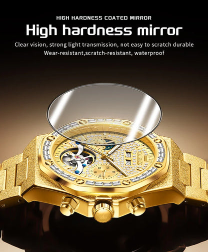 OLEVS Gold Stahl Herren Uhren Top Marke Automatische Mechanische Luxus Uhr Sport Wasserdicht Tourbillon Armbanduhr Reloj Hombre