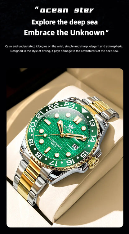 OLEVS 3610 Original Herrenuhren, luxuriös, wasserdicht, leuchtend, Herren-Armbanduhr, schlicht, Edelstahl, Business-Mode, klassische Uhr