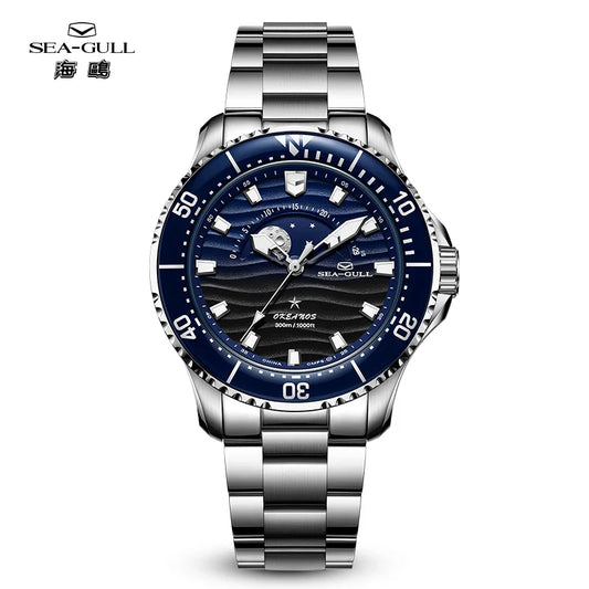 Seagull 43.5mm Diving Watch 300M Waterproof Automatic Mechanical Wristwatch Moon Phase Luminous Men's Watches 1215 New 2025