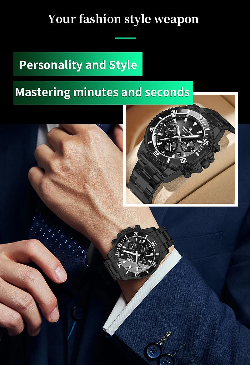 VA VA VOOM Marke Top Männer Uhr 1 Stück Multifunktionale Modische Timing Zifferblatt Grün Gold Edelstahl 3Bar Timing Uhr für Männer