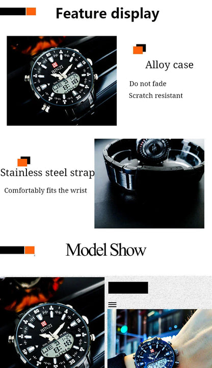 Top Marke Luxus Männer Armbanduhr Wasserdichte Sport Digitale Uhren Männer LED Stahl Militär Quarzuhr Gold farbe Große Zifferblatt Uhr