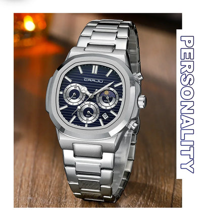 CRRJU Herrenuhr, wasserdicht, leuchtende Armbanduhr, Quarz-Edelstahluhr für Herren, Pilot-Top-Marke, Herrenuhren, Chronograph
