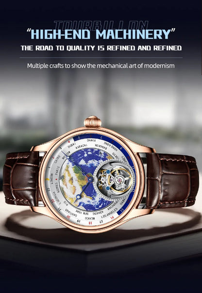 AESOP Diamond Luxury Flying Tourbillon Movement Watch For Men Earth Enamel Dial  Sapphire Skeleton Mechanical Watches Business A
