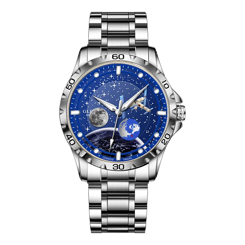 2025 NEUE GLENAW Männer Automatische Uhren Skeleton Starry Sky Mond Phase Leuchtende Wasserdichte Edelstahl Mechanische Uhr Männer