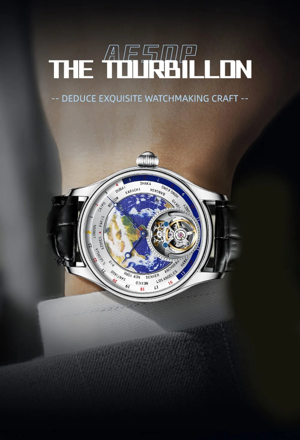 AESOP Diamond Luxury Flying Tourbillon Movement Watch For Men Earth Enamel Dial  Sapphire Skeleton Mechanical Watches Business A