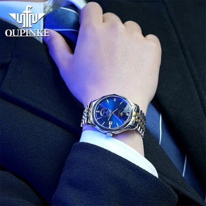 OUPINKE Automatische Herrenuhr, automatisches Datum, Mondphase, Chronograph, hochwertige Luxus-Diamant-Armbanduhr für Herren, NEU 3275