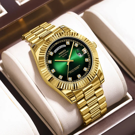 NIBOSI Luxury Gold Quartz Watch Men Stainless Steel Waterproof Luminous Date Week Fashion Diamond Men's Watches Relogio Masculino
