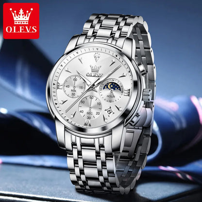 OLEVS 3639 Top Marke Original Luxus Neue Quarzuhr Edelstahl Uhr Für Männer Wasserdicht Leucht Mond Phase Herren Uhr