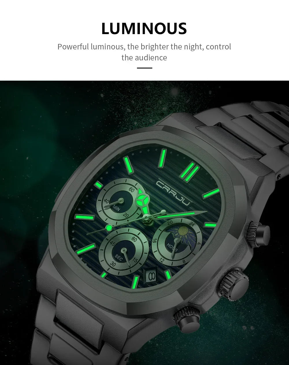 CRRJU Herrenuhr, wasserdicht, leuchtende Armbanduhr, Quarz-Edelstahluhr für Herren, Pilot-Top-Marke, Herrenuhren, Chronograph