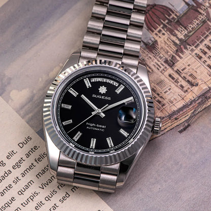 2023 neue Sugess Uhr von Männern 40mm Tag Datum automatische Dandong Sl3034 Uhrwerk Retro mechanische Armbanduhr Saphirglas golden