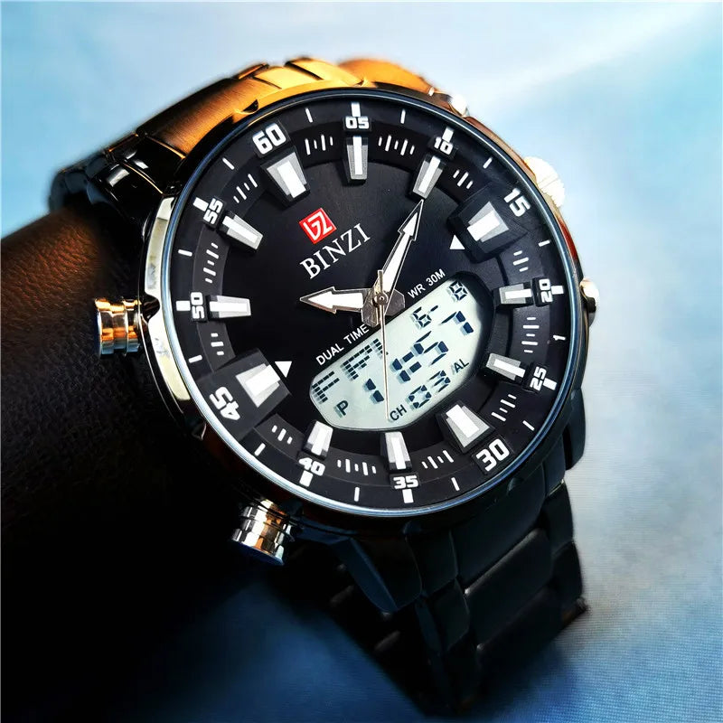 Top Marke Luxus Männer Armbanduhr Wasserdichte Sport Digitale Uhren Männer LED Stahl Militär Quarzuhr Gold farbe Große Zifferblatt Uhr