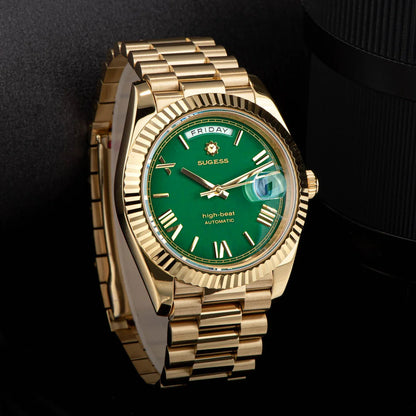 2023 neue Sugess Uhr von Männern 40mm Tag Datum automatische Dandong Sl3034 Uhrwerk Retro mechanische Armbanduhr Saphirglas golden