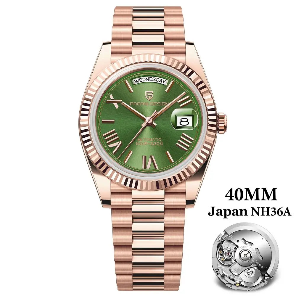 PAGANI DESIGN DD40 Herrenuhren 2024, Top-Luxus-Roségold-Uhr für Herren, automatische mechanische Armbanduhren, wasserdichte Geschenkuhr
