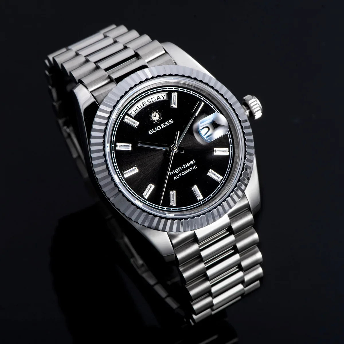 2023 neue Sugess Uhr von Männern 40mm Tag Datum automatische Dandong Sl3034 Uhrwerk Retro mechanische Armbanduhr Saphirglas golden