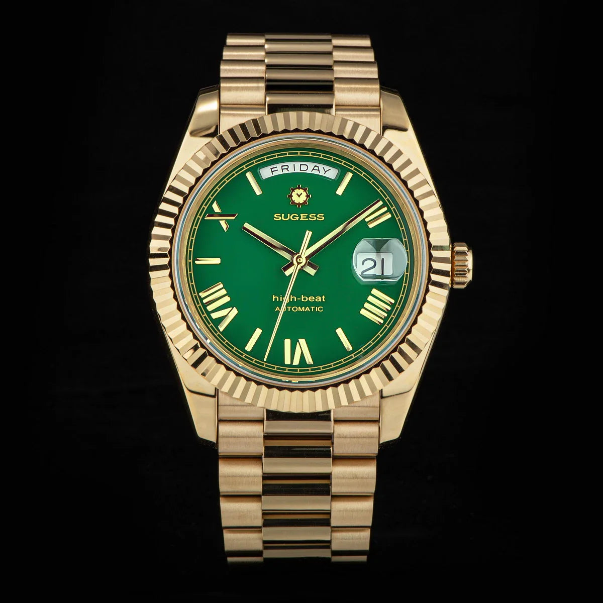 2023 neue Sugess Uhr von Männern 40mm Tag Datum automatische Dandong Sl3034 Uhrwerk Retro mechanische Armbanduhr Saphirglas golden