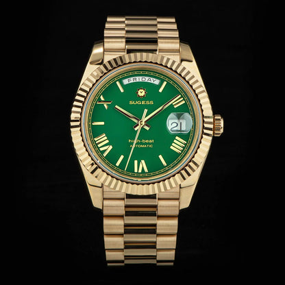 2023 neue Sugess Uhr von Männern 40mm Tag Datum automatische Dandong Sl3034 Uhrwerk Retro mechanische Armbanduhr Saphirglas golden