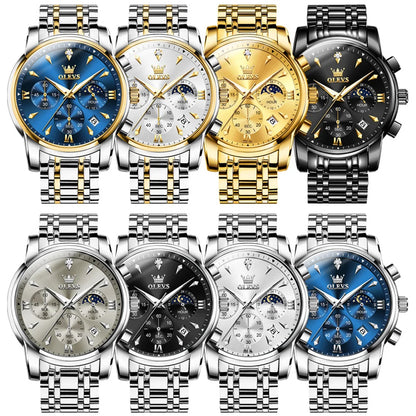 OLEVS 3639 Top Marke Original Luxus Neue Quarzuhr Edelstahl Uhr Für Männer Wasserdicht Leucht Mond Phase Herren Uhr