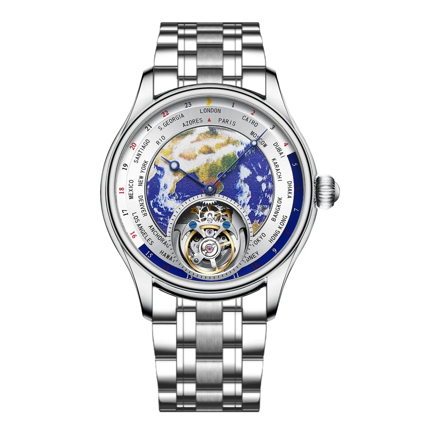 AESOP Diamond Luxury Flying Tourbillon Movement Watch For Men Earth Enamel Dial  Sapphire Skeleton Mechanical Watches Business A