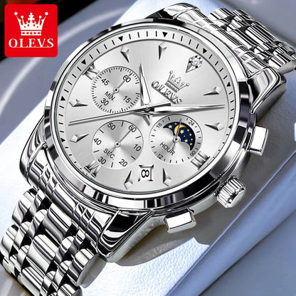OLEVS 3639 Top Marke Original Luxus Neue Quarzuhr Edelstahl Uhr Für Männer Wasserdicht Leucht Mond Phase Herren Uhr