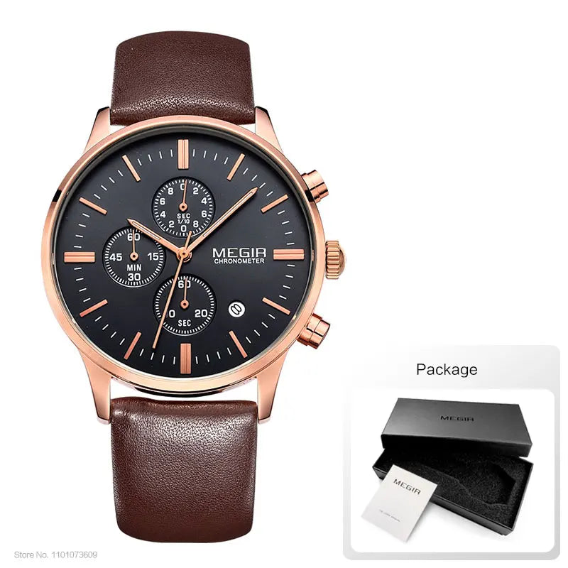 Megir quarzuhren männer luminous wasserdichte sport uhr mann kommerziellen leder armbanduhr 2011 freies verschiffen