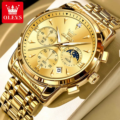 OLEVS 3639 Top Marke Original Luxus Neue Quarzuhr Edelstahl Uhr Für Männer Wasserdicht Leucht Mond Phase Herren Uhr