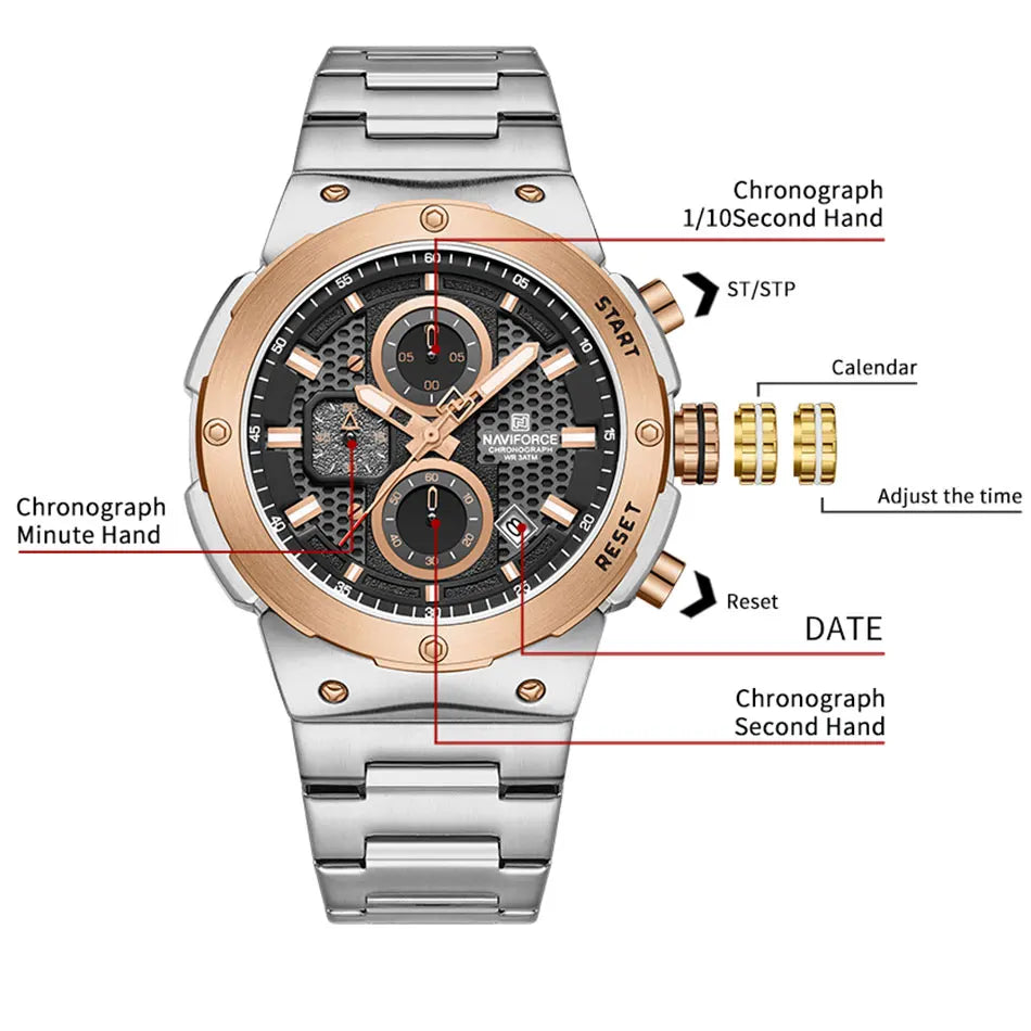 NAVIFORCE 2025, Herren-Quarzuhr, Sport-Militäruhr für Herren, wasserdicht, leuchtendes Datum, Chronograph, Edelstahl, Herrenuhren