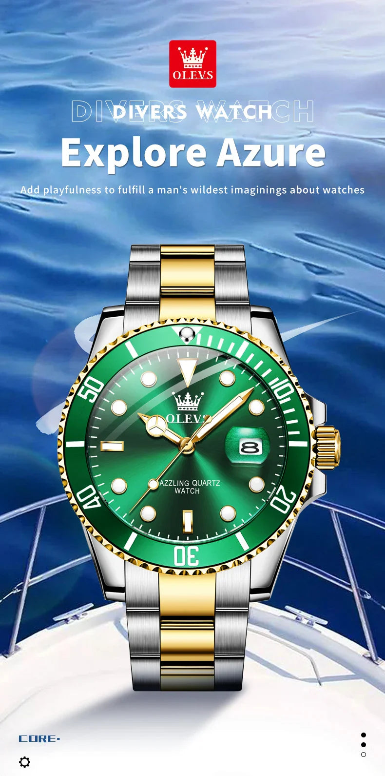 OLEVS 5885 Tauchserie Herrenuhr Luxus Automatik Datum Originaluhr Trendige Edelstahl Wasserdichte Sport Quarzuhr